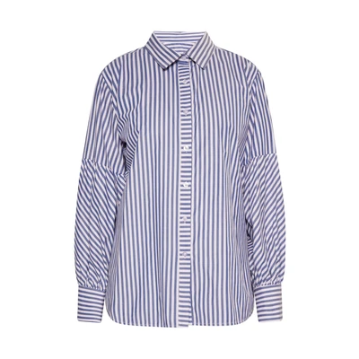 Afbeelding van DREIMASTER vintage Dames Lange Mouwen Blouse S / Wit Blauw 55% Polyester 45% Katoen
