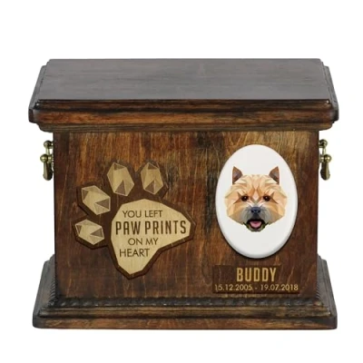 Afbeelding van Art Dog Pet Memorial Urn Handgemaakt koud gegoten bronzen portret op berkenbasis Gepersonaliseerde hondencrematiedoos 8,3x11,4x8,7 Norwichterriër