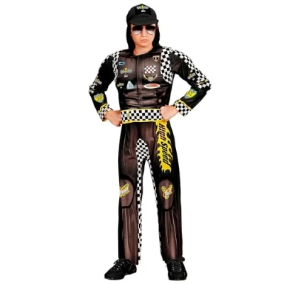 Afbeelding van Widmann Formule 1 Kostuum Coureur High Power Speed Kind Bruin Maat 140 Carnavalskleding Verkleedkleding