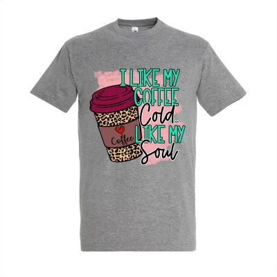 Afbeelding van T shirt I like my coffee cold soul Grey Melange Maat L met print heren dames