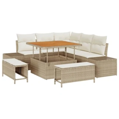 Afbeelding van vidaXL 8 delige tuinzetelset met kussens in beige van poly rattan en acaciahout