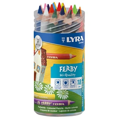 Afbeelding van LYRA 3623180 Ferby afsluitbare ronde doos met 18 kleurpotloden, geassorteerd
