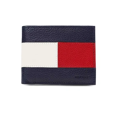 Afbeelding van Tommy Hilfiger Lederen Passcase portemonnee voor heren met meerdere kaartsleuven, Blauw/Wit/Rood, One Size