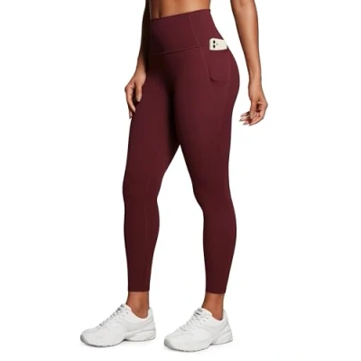 Afbeelding van CRZ Yoga Women&#039;s Butterluxe Gym Leggings 25&#039;&#039; High Waisted Workout met Zakken Boterzachte Rode Merlot XL