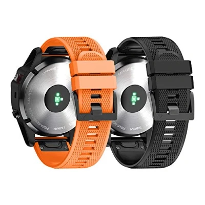 Afbeelding van NotoCity Armband voor Garmin Fenix 5, 5 Plus, 6, 6 Pro, Forerunner 935, 945, Instinct, 22 mm brede siliconen quick fit horlogeband, meerdere kleuren (oranje+zwart)