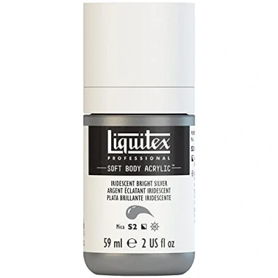 Afbeelding van Liquitex 1959236 Professional Acrylfarbe Soft Body Künstlerfarbe in cremiger deckender Konsistenz, hohe Pigmentierung, lichtecht &amp; alterungsbeständig, 59ml Flasche Irisierendes Helles Silber