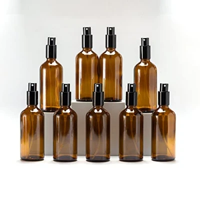 Afbeelding van Yizhao Amber Glass Spray Bottle 100ml, met Kleine Fijne Nevelspray, Metalen Dop, Navulbaar voor Essentiële Olie, Reizen, Schoonmaken, Parfum, Aromatherapie, Make up 9 Stuks