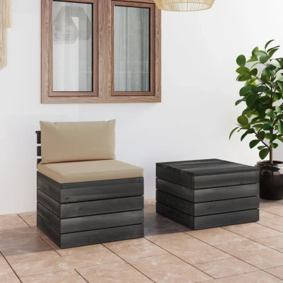 Afbeelding van 2 delige Loungeset met kussens pallet massief grenenhout