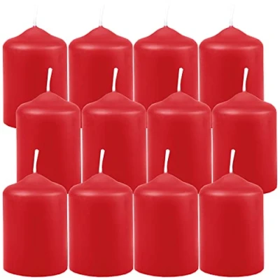 Afbeelding van HS Candle Waskaarsen stompkaarsen rood Ø4cm x 6cm (12 stuks) theelicht diameter, in vele kleuren gemaakt EU kaarsen blokkaarsen wax