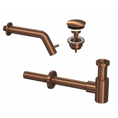Afbeelding van INK 3A Fonteinkraanset Wand Fonteinkraan always open plug en Design Sifon Mat rose goud