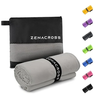 Afbeelding van Zenacross Microvezel Handdoek 50x100cm met Draagtas Compacte Sport Handdoek, Sneldrogend en Absorberend Maat M Grijs