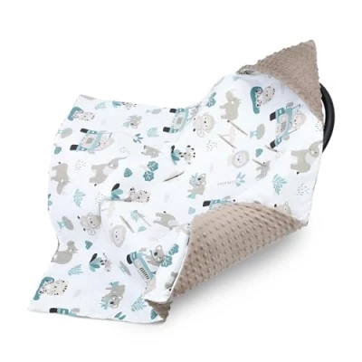 Afbeelding van Wikkeldeken draagdoek kinderwagen 90 x cm universele babydeken voor buggy babyzitje autostoeltje Winter katoen minky Afrika bruin