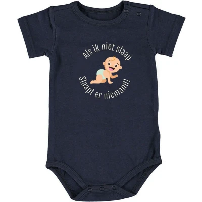 Afbeelding van Als ik niet slaap. Slaapt er niemand! Jongen Baby Romper 50/56 Blauw Slapen Rust Dutje