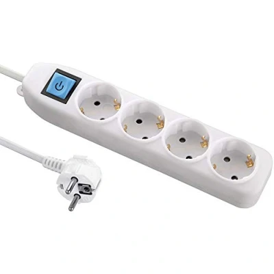 Afbeelding van Electraline 59661 Stekkerdoos 4 voudig met Schakelaar, Kabel 1.5 M, 3G1.5mm, Meervoudige Stekkerdoos, Tafelstekkerdoos, Wit