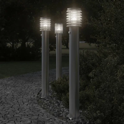 Afbeelding van Vloerlamp voor buiten met sensor 110 cm roestvrijstaal zilver