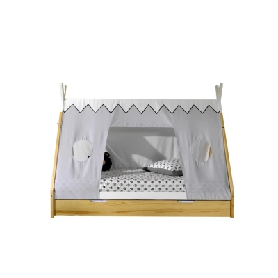 Afbeelding van Deze TIPI combinatie bestaat uit het verhoogde bed (90 x 200 cm), natuurkleurige bedlade en bijhorende textielset. Meerdere afmetingen