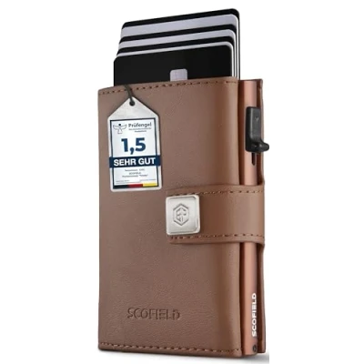 Afbeelding van SF SCOFIELD Trinity Slim Wallet met muntvak, premium creditcardhouder voor heren, 10 12 kaarten, RFID bescherming, portemonnee mannen, smart wallet, Bruin Chocolate Brown, S Münzfach,