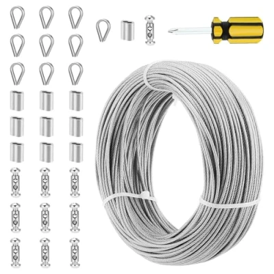 Afbeelding van SYUTBOU draadkabel 2 mm, 70 m staalkabel, 304 roestvrij staal, klimhulp, met aluminium hulzen en draadkabel, roestvrijstalen draad, spankabel, voor buiten, waslijn,