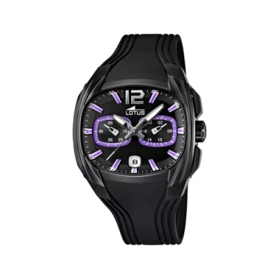 Afbeelding van LOTUS Herenhorloge 15757/3 Outlet roestvrijstalen behuizing 316l zwart rubberen band Zwart, Strepen