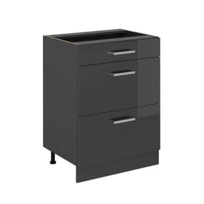 Afbeelding van Vicco Keukenonderkast R Line, Antraciet Hoogglans/Antraciet, 60 cm met laden, zonder werkblad