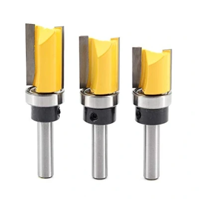 Afbeelding van DingGreat 3 Stuks 8 Mm Schacht Flush Trim Patroon Sjabloon Router Bit Set Hout Top Lager Frees Tool