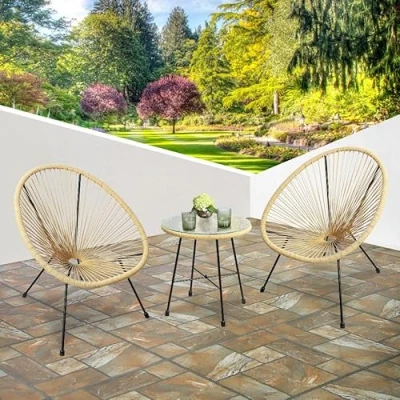 Afbeelding van RayGar 3 stks Bistro Egg Designer String Stoel Indoor &amp; Outdoor Tuin Set (Natuurlijk)