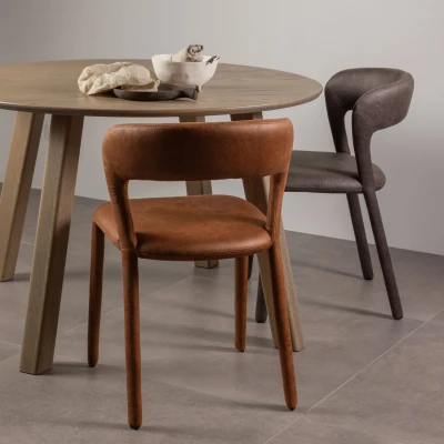 Afbeelding van Woood Noble eetkamerstoel leerlook cognac Leer