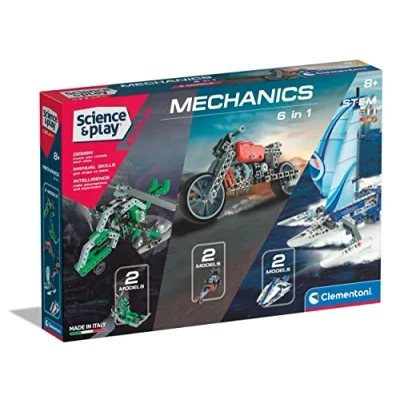 Afbeelding van Clementoni 97861 Science and Play Build Mechanics 6 in 1 modellen (motorfiets, helikopter en navigatie), constructiespeelgoed STEM, bouwset, constructie speelgoed voor kinderen vanaf 8 jaar