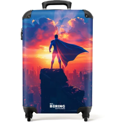 Afbeelding van NoBoringSuitcases.com® Kinderkoffer Kindertrolley Superheld Stad Handbagage koffer lichtgewicht Reiskoffer trolley Rolkoffer met wieltjes Past binnen 55x40x20 en 55x35x28