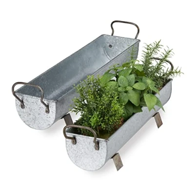 Afbeelding van Relaxdays bloempot 2 stuks bloembak dakgoot balkonbak plantenbak sierpot ijzer zilver