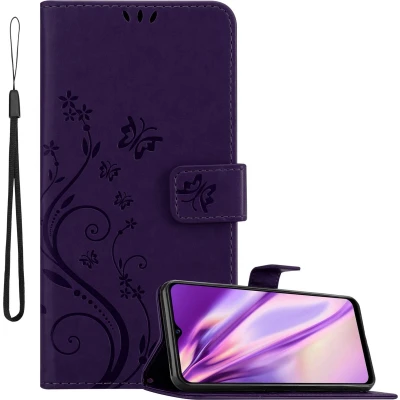 Afbeelding van Cadorabo Hoesje geschikt voor Vivo Y52 5G / Y72 in BLOEMEN DONKER PAARS Beschermhoes bloemmotief met magnetische sluiting, standfunctie en kaartsleuven Book Case Cover Etui
