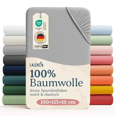 Afbeelding van Laleni Jersey Baby/Kind Hoeslaken Actief Ademend Oeko Tex Certificeerd Babybed, Wieg, Kinderbed 100 x 115 10cm, maanlichtgrijs, zeshoek