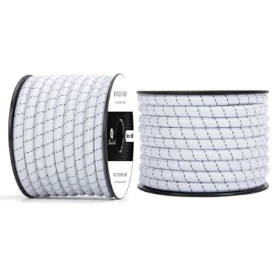 Afbeelding van Abma Cord Bungeekoord 10mm 10M Rubberen Touw Elastisch Koord Expandertouw Spankoord Elastiek voor Camping, Zeildoek, Aanhangwagen, Rugzak, Tentstok, Kajak Wit&amp;Zwart