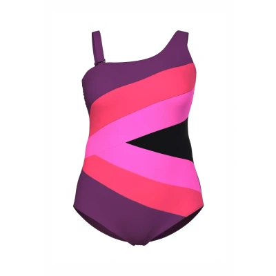 Afbeelding van Ulla Popken Asymmetric Block Badpak, Dames, Maat: 46, Berry pink