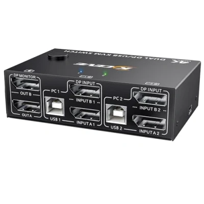 Afbeelding van YOUTINGHDAV KVM Switch 2 pc monitoren, Displayport 4K @144Hz, 1.4 Dual Monitor, switches monitoren met 4 USB apparaten voor delen muis toetsenbord,