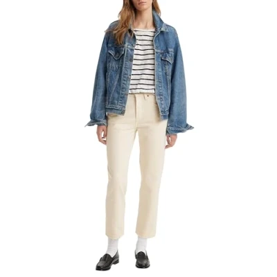 Afbeelding van Levi&#039;s dames 501 High waist slim fit cropped jeans met gekleurde wassing in de kleur Creme, maat: W26/L26