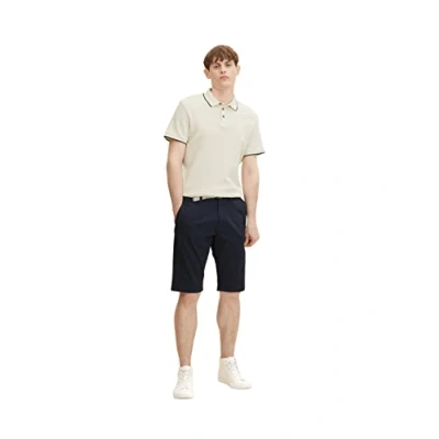 Afbeelding van TOM TAILOR Uomini Chino bermuda shorts met riem 1033164, 10668 Sky Captain Blue, 28