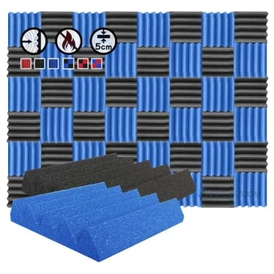 Afbeelding van Arrowzoom 48 Acoustic Panelen Geluidsabsorberende akoestische Wedge Correctie Vlamvertragende Audio Behandeling schuimpanelen 25x25x5cm Blauw &amp; Zwart