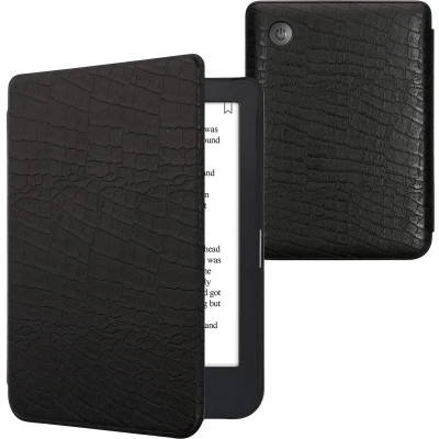 Afbeelding van kwmobile E reader hoesje geschikt voor Kobo Clara 2E hoes flip case met magnetische sluiting Ereader cover Krokodillen look design in zwart