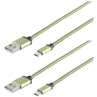 Afbeelding van Shiverpeaks S/CONN maximale connectiviteit 2x USB oplaadkabel, A stekker naar type C stekker, nylon (0.90 m), kabel