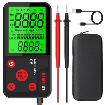 Afbeelding van BSIDE Oplaadbare slimme multimeter, elektrische tester, intelligente meting, ultraslim, groot lcd display met 3 resultaten, multifunctionele spanningstester NCV zaklamp en tas