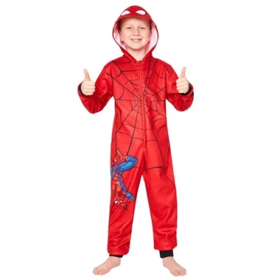 Afbeelding van Marvel Fleece onesie voor jongens Warme met capuchon kinderen van 3 10 jaar Gezellige kinderpyjama&#039;s Comfortabele loungewear Jongenscadeaus (rode Spiderman, 7 8 jaar)