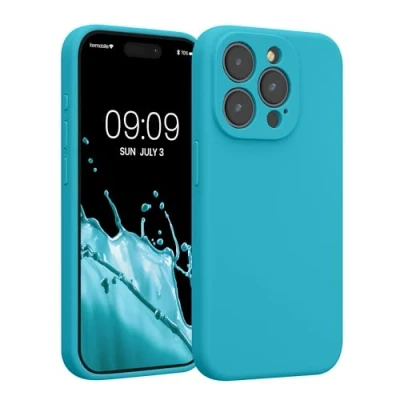 Afbeelding van kwmobile telefoonhoesje geschikt voor Apple iPhone 15 Pro TPU backcover met siliconen coating Smartphone case in ijsblauw