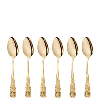 Afbeelding van GRÄWE Koffielepels 6 stuks roestvrij staal, serie rozendecor, goudkleurig