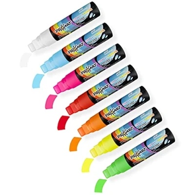 Afbeelding van LEVIATAN Set 7 stuks krijtstiften voor schoolbord, afwasbaar, krijtstift, droog en vochtig krijtmarker, krijtmarkers, wigvormige punt 15 mm