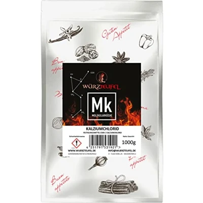 Afbeelding van Calciumchloride, zuiver calciumchloride in levensmiddelenkwaliteit. Voor het versterken van natriumalginaat. Moleculaire keuken. Zak 1000 gram.