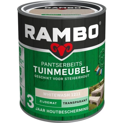 Afbeelding van Rambo Pantserbeits Tuinmeubel Transparant Zijdeglans Whitewash 1211