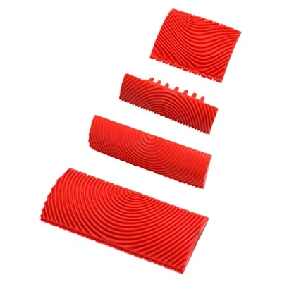 Afbeelding van QWORK® 4 delig houtnerfgereedschap, rubberen schildergereedschap voor wanddecoratie (rood, 7,4/8,7/13/15cm)
