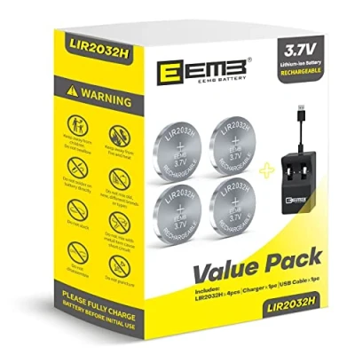 Afbeelding van EEMB LIR2032H oplaadbare acculader met 4 stuks 3,7 V lithium ion munt /knoopcelbatterij 70 mAh, kan ML2032 voor remote autosleutel, fob sleutel vervangen