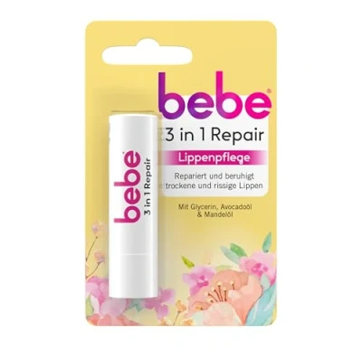 Afbeelding van bebe 3in1 Repair lippenbalsem Met glycerine, avocado olie and amandelolie Herstelt en verzacht droge gesprongen lippen 4,9g